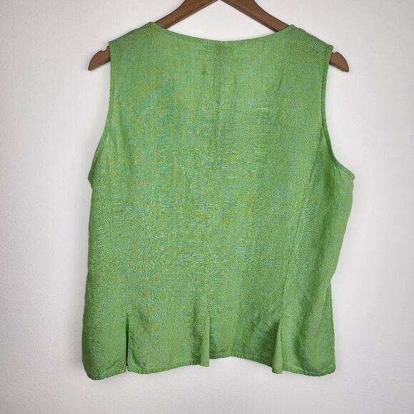 J.Jill Linen Top Blouse Lime Green Sleeveless Button-Up Shirt Pleated Size L - Picture 3 of 12